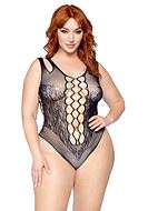 Patterned body, stretch net, seamless, lace details, double straps, plus size